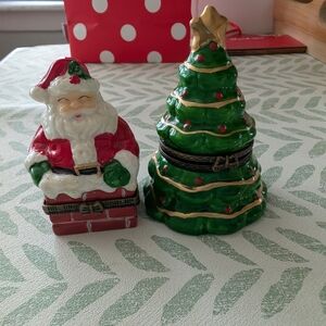 Christmas Trinket Boxes. Porcelain Santa & Porcelain Christmas Tree.